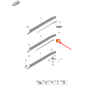 9J1853254B G2X  TAYCAN SPORTİF MARŞBİYEL KAPLAMA BAKALİTİ SÜS ÇITASI SAĞ 2020 >>
