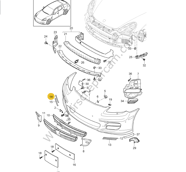 97050557402 1E0 ÖN TAMPON IZGARA ÇITASI SAĞ ÜST  3.0 TDİ PANAMERA 2010 >>2013